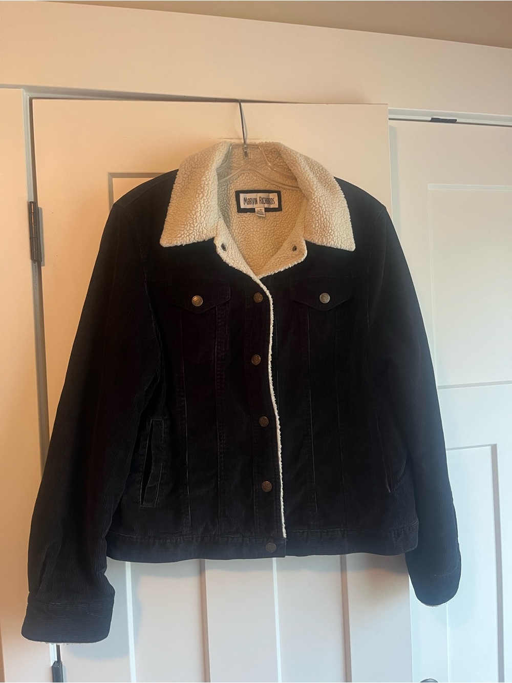 Marvin Richards Black Corduroy Jacket with Cream Sherpa Collar
